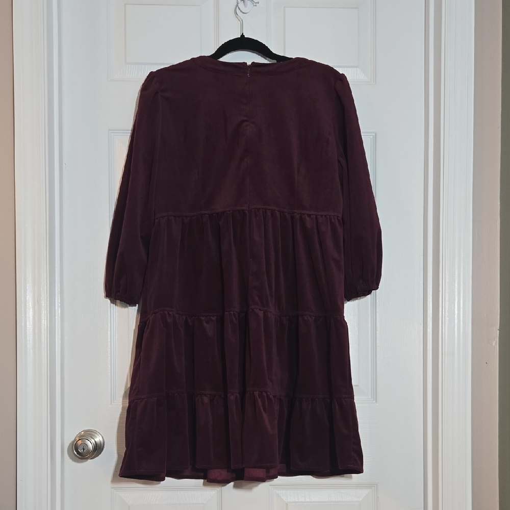 Melonie T Burgundy V-Neck Tiered Corduroy Dress Size 14 - Picture 6 of 8